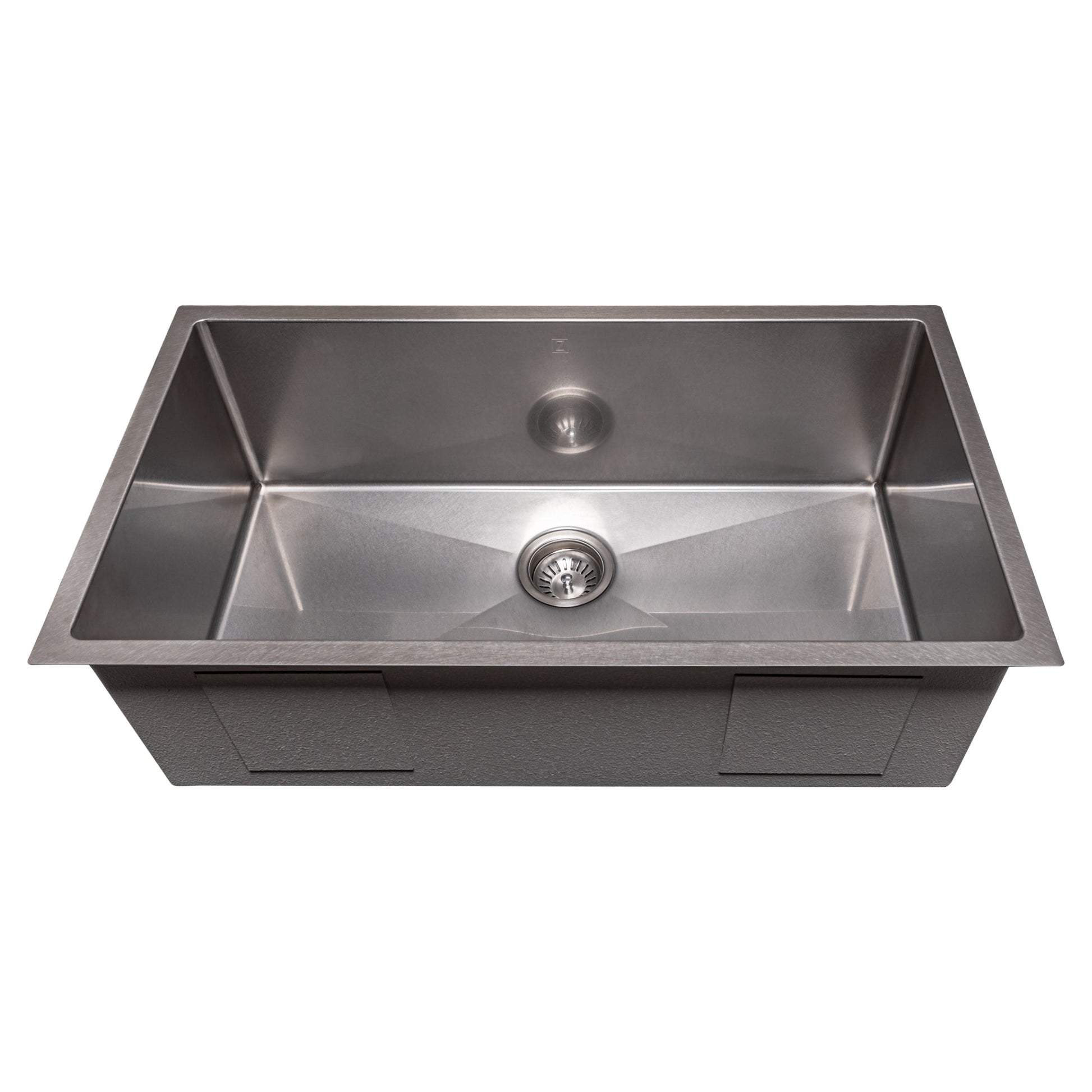 ZLINE Meribel 33 in. Undermount Single Bowl Scratch Resistant Stainless Steel Kitchen Sink with Bottom Grid (SRS-33S) front, above, no grate.