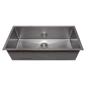 ZLINE Meribel 36 in. Undermount Single Bowl Scratch Resistant Stainless Steel Kitchen Sink with Bottom Grid (SRS-36S) front, above, no grate.