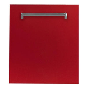 ZLINE 24 in. Top Control Dishwasher with Red Gloss Panel and Traditional Style Handle, 52dBa (DW-RG-24) main image.
