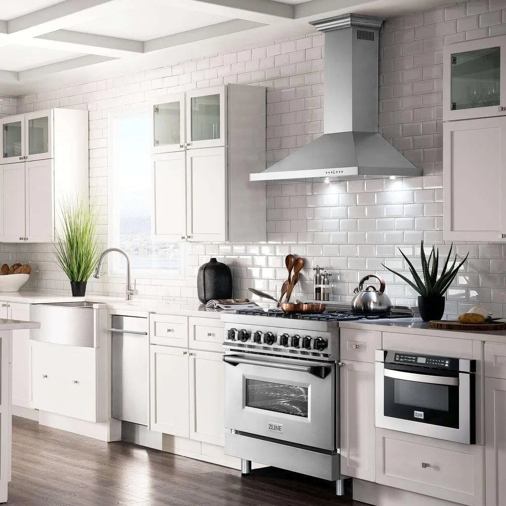 ZLINE 42 in. Convertible Vent Wall Mount Range Hood in Stainless Steel with Crown Molding (KBCRN-42)