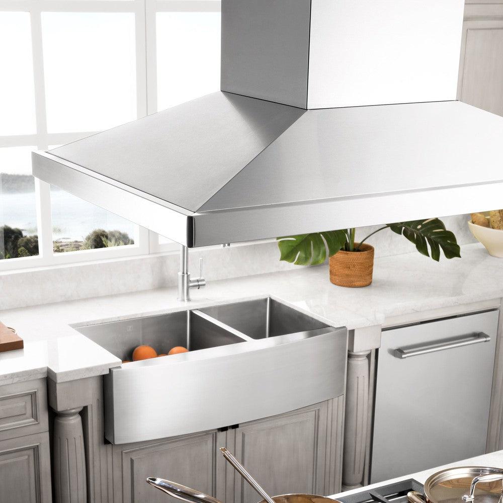 ZLINE 30 in. CrownSound™ Ducted Vent Island Mount Range Hood in Stainless Steel with Built-in Bluetooth Speakers (GL2iCRN-BT-30)