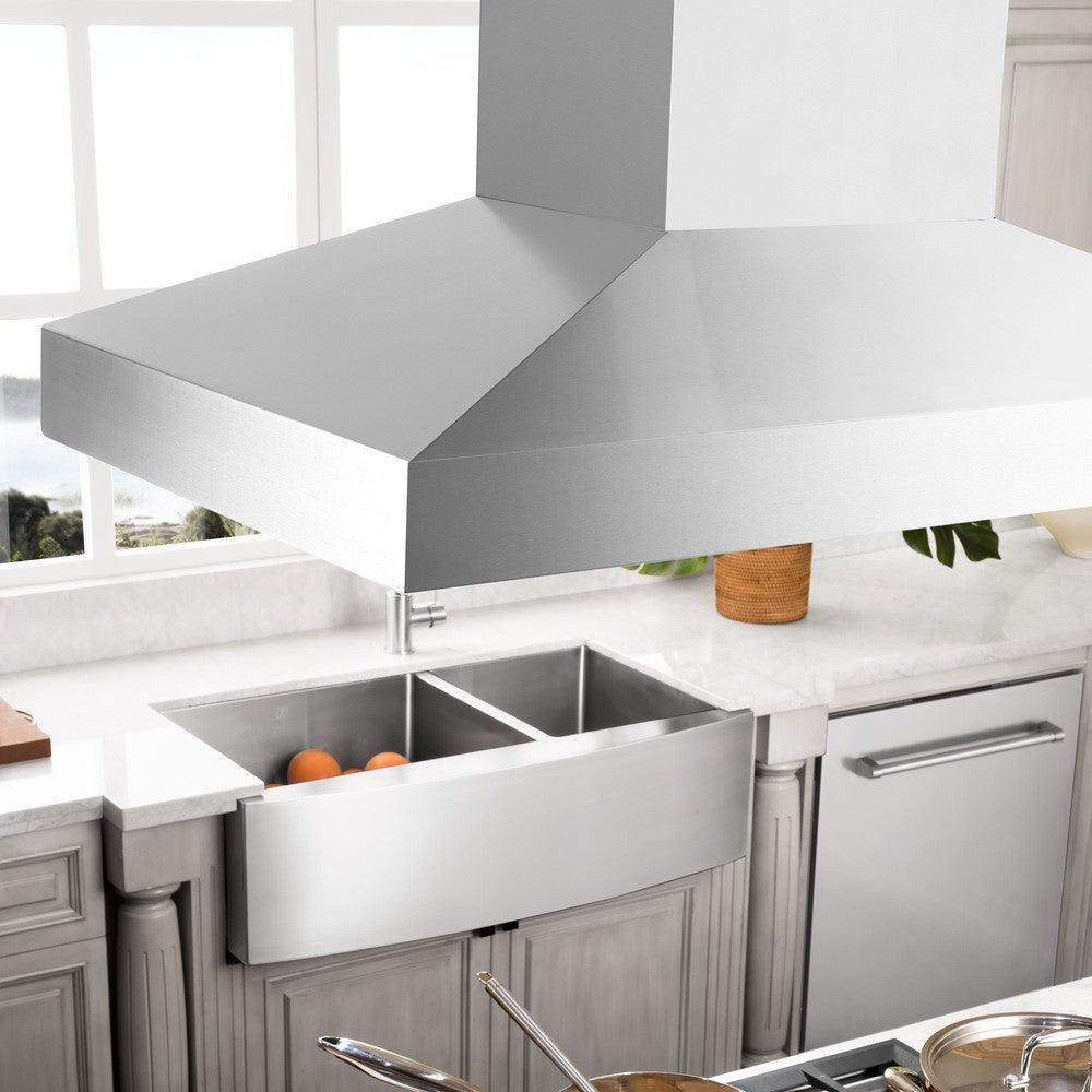 ZLINE 36 in. CrownSound™ Ducted Vent Island Mount Range Hood in Stainless Steel with Built-in Bluetooth Speakers (KL3iCRN-BT-36)