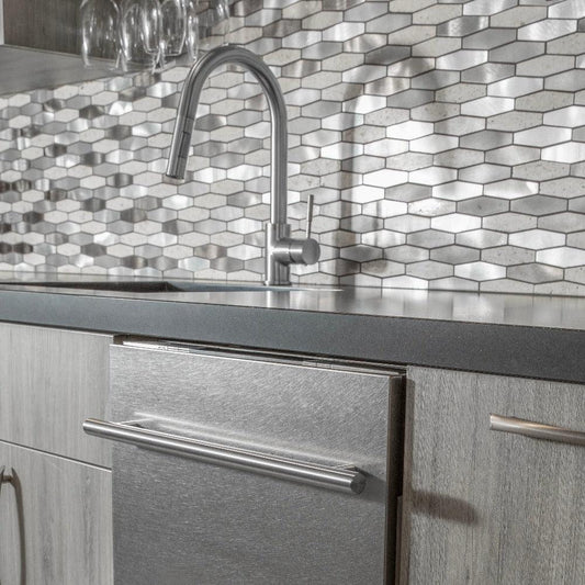 ZLINE Gemini Pull Down Single Handle Kitchen Faucet in Brushed Nickel (GEM-KF-BN) in a luxury kitchen.