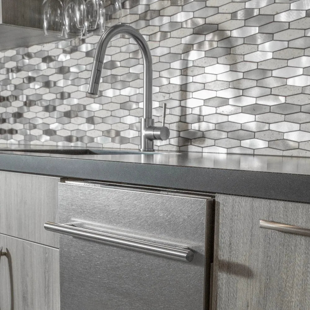 ZLINE Gemini Pull Down Single Handle Kitchen Faucet in Brushed Nickel (GEM-KF-BN) in a luxury kitchen.