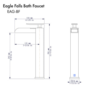 ZLINE Eagle Falls Waterfall Vessel Sink Bath Faucet in Gun Metal (EAG-BF-GM) dimensional diagram.