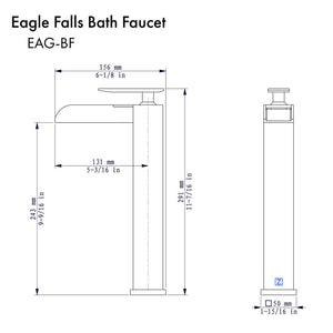 ZLINE Eagle Falls Waterfall Vessel Sink Single Handle Bath Faucet in Brushed Nickel (EAG-BF-BN) dimensional diagram.