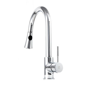 ZLINE Edison Kitchen Faucet in Chrome (EDS-KF-CH) behind.