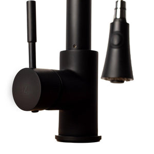 ZLINE Edison Pull Down Single Handle Kitchen Faucet in Matte Black (EDS-KF-MB) mount and handle.