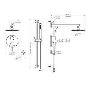 ZLINE El Dorado Rainfall Shower System in Polished Gold (ELD-SHS-PG) dimensional diagram.