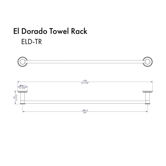 ZLINE El Dorado Towel Rail in Gun Metal (ELD-TR-GM) dimensional diagram.