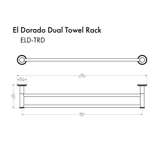 ZLINE El Dorado Double Towel Rail in Brushed Nickel (ELD-TRD-BN) dimensional diagram.