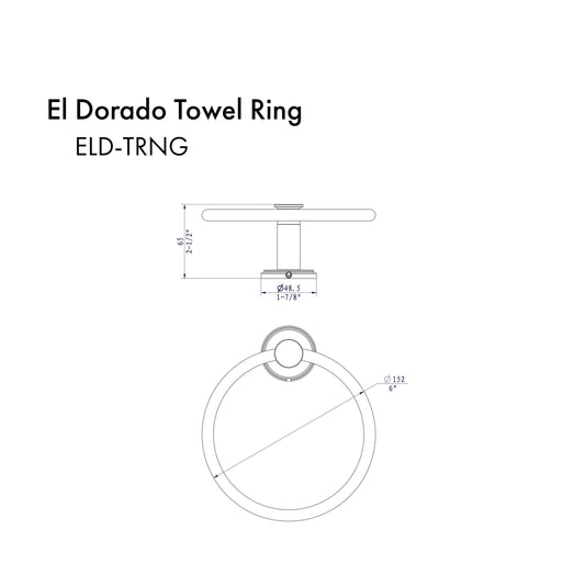 ZLINE El Dorado Towel Ring in Matte Black (ELD-TRNG-MB) dimensional diagram.