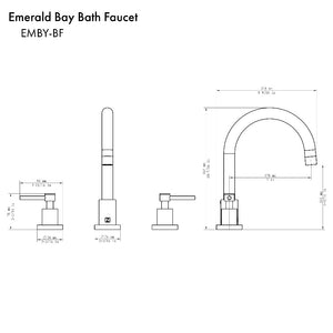 ZLINE Emerald Bay Widespread Bath Faucet in Matte Black (EMBY-BF-MB) dimensional diagram.