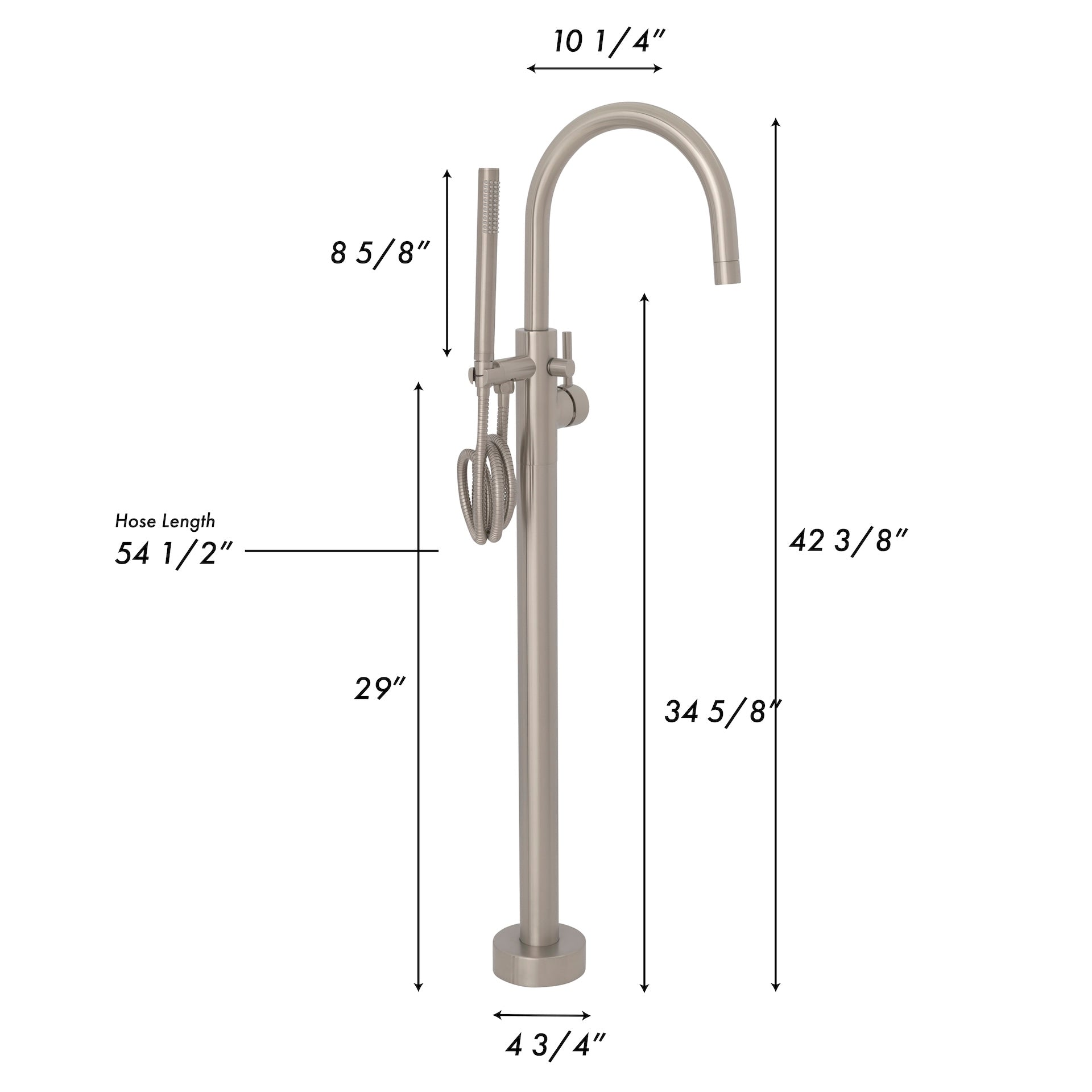 ZLINE Emerald Bay Bath Tub Filler in Brushed Nickel (EMBY-BTF-BN) dimensional diagram.