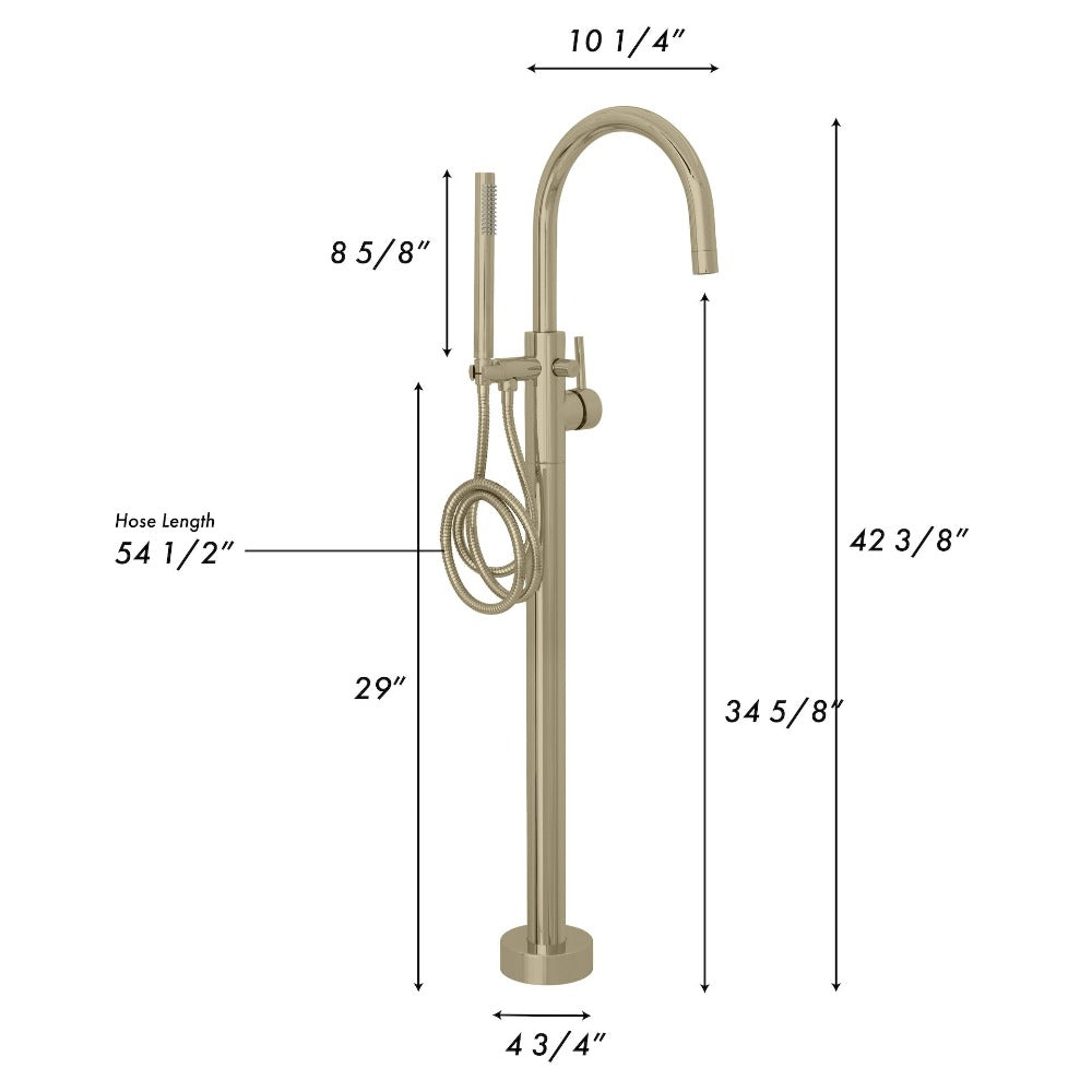 ZLINE Emerald Bay Bath Tub Filler in Champagne Bronze (EMBY-BTF-CB) dimensional diagram.