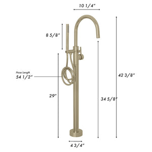 ZLINE Emerald Bay Bath Tub Filler with Hand Shower in Champagne Bronze (EMBY-BTF-CB) dimensional diagram.