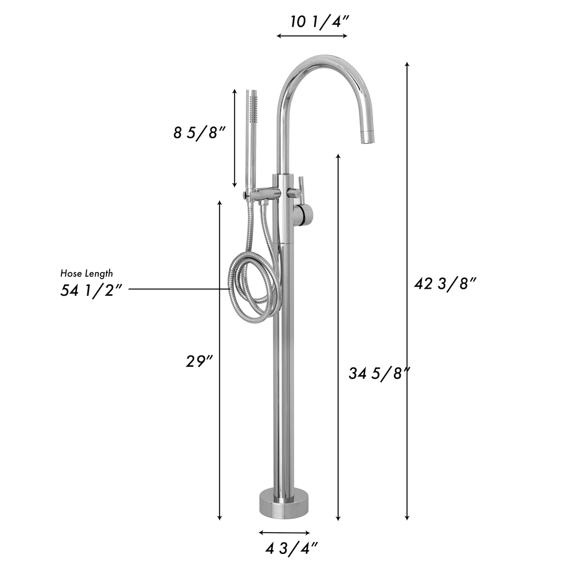 ZLINE Emerald Bay Bath Tub Filler in Chrome (EMBY-BTF-CH) dimensional diagram.