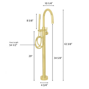 ZLINE Emerald Bay Bath Tub Filler in Polished Gold (EMBY-BTF-PG) dimensional diagram.