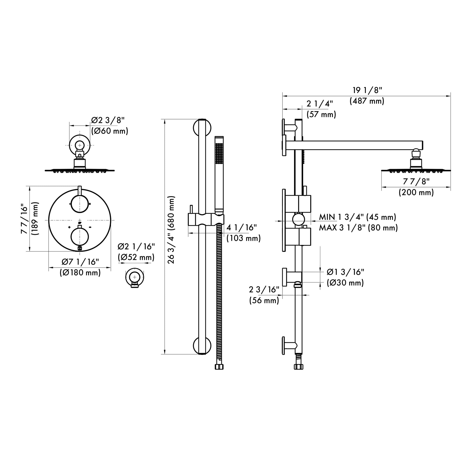 ZLINE Emerald Bay Thermostatic Shower System in Matte Black (EMBY-SHS-T2-MB)