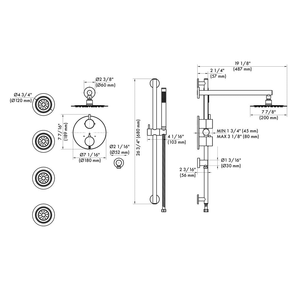 Emerald Bay Thermostatic Shower with Body Jets in Polished Gold