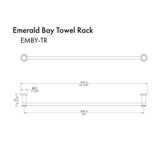 ZLINE Emerald Bay Towel Rail in Gun Metal (EMBY-TR-GM) dimensional diagram.