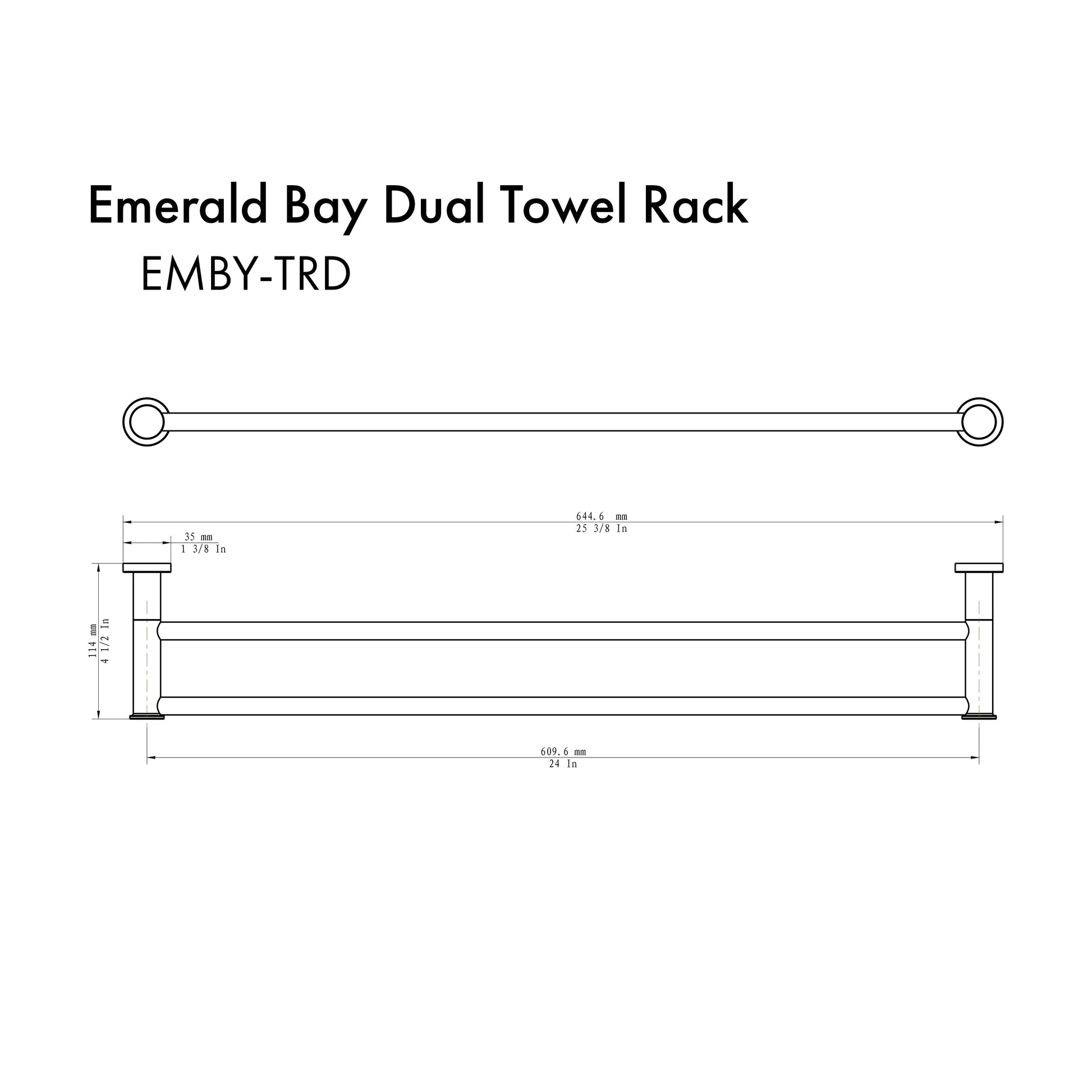 ZLINE Emerald Bay Double Towel Rail in Chrome (EMBY-TRD-CH) dimensional diagram.