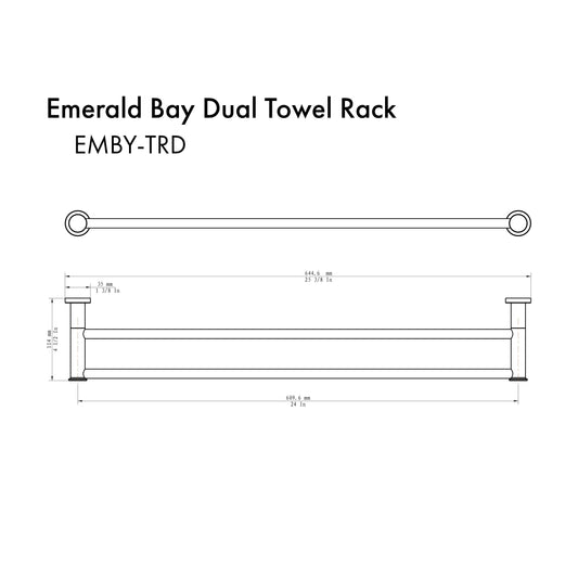 ZLINE Emerald Bay Double Towel Rail in Chrome (EMBY-TRD-CH) dimensional diagram.