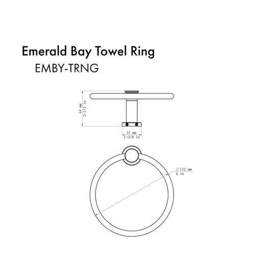 ZLINE Emerald Bay Towel Ring in Brushed Nickel (EMBY-TRNG-BN) dimensional diagram.