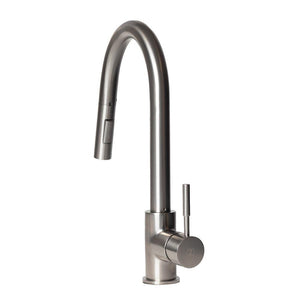 ZLINE Gemini Kitchen Faucet in Brushed Nickel (GEM-KF-BN) behind.