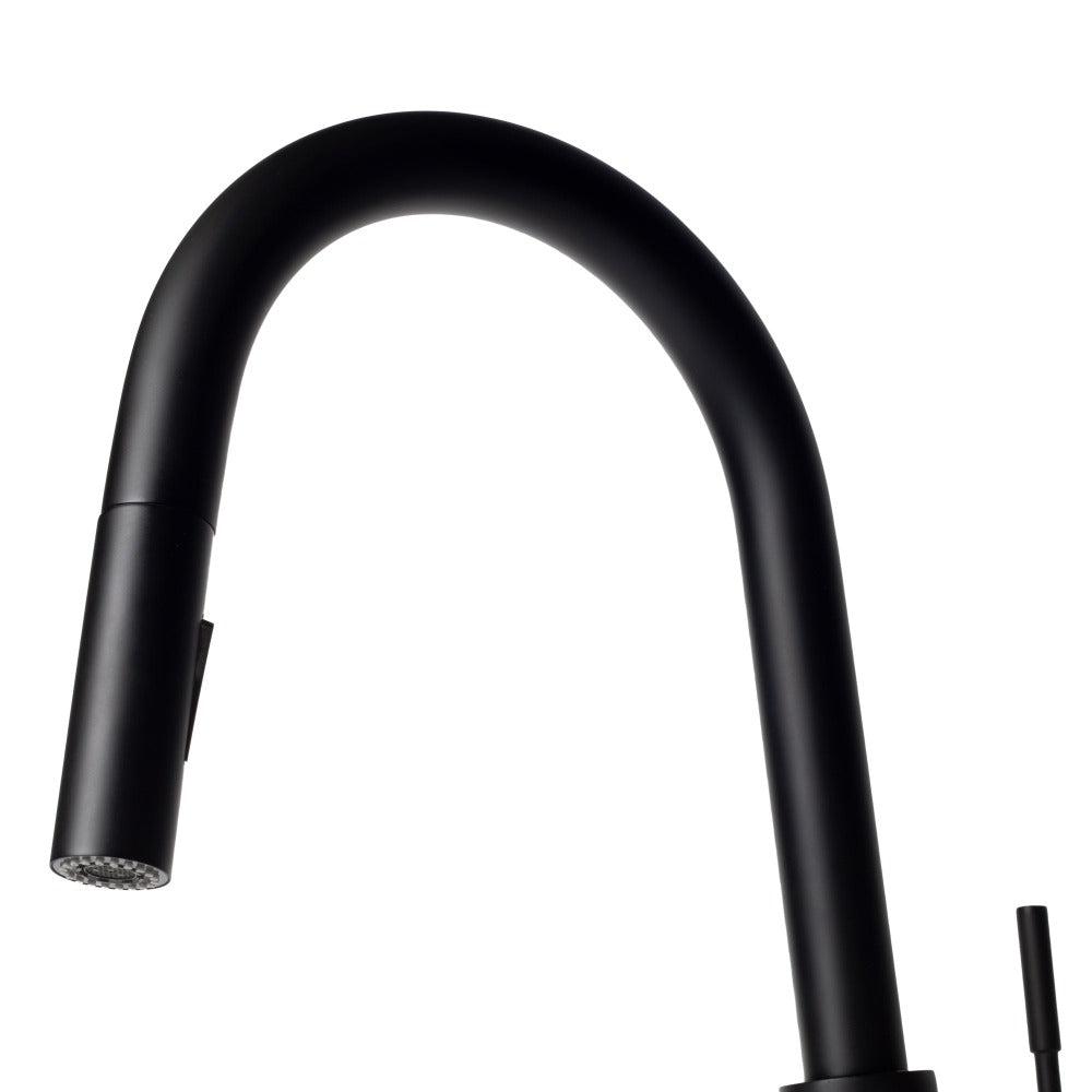 ZLINE Gemini Kitchen Faucet in Matte Black (GEM-KF-MB) pull down spout.