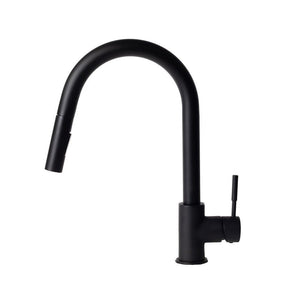 ZLINE Gemini Pull Down Single Handle Kitchen Faucet in Matte Black (GEM-KF-MB) side.