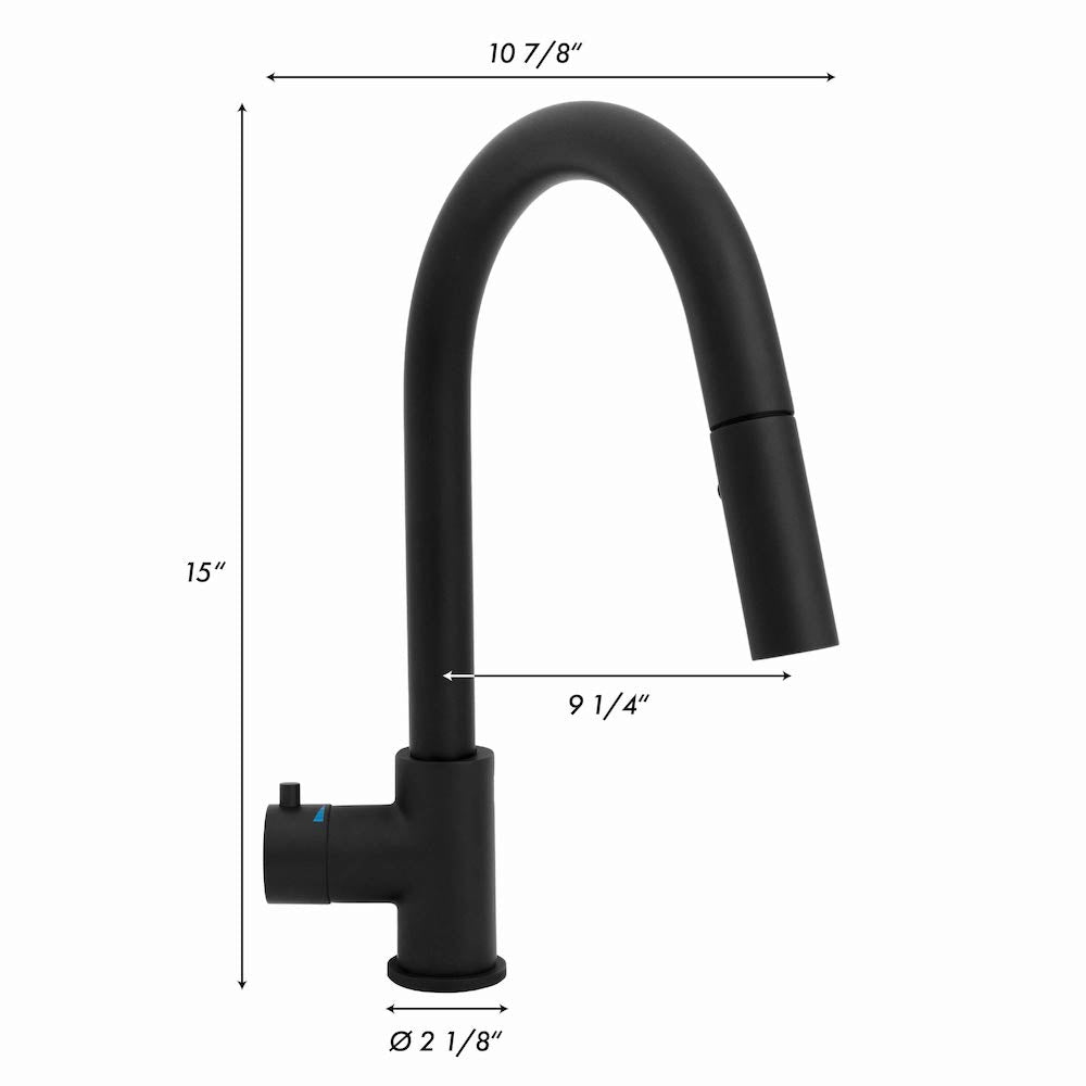 ZLINE Gemini Touchless Kitchen Faucet in Matte Black (GEM-KFS-MB) dimensional diagram.