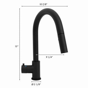 ZLINE Gemini Touchless Kitchen Faucet in Matte Black (GEM-KFS-MB) dimensional diagram.