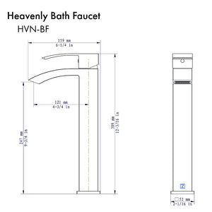 ZLINE Heavenly Single Handle Vessel Sink Bath Faucet in Chrome (HVN-BF-CH) dimensional diagram.