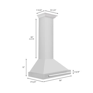 ZLINE 30 in. Convertible Stainless Steel Range Hood with Stainless Steel Handle (KB4STX-30) dimensional diagram.
