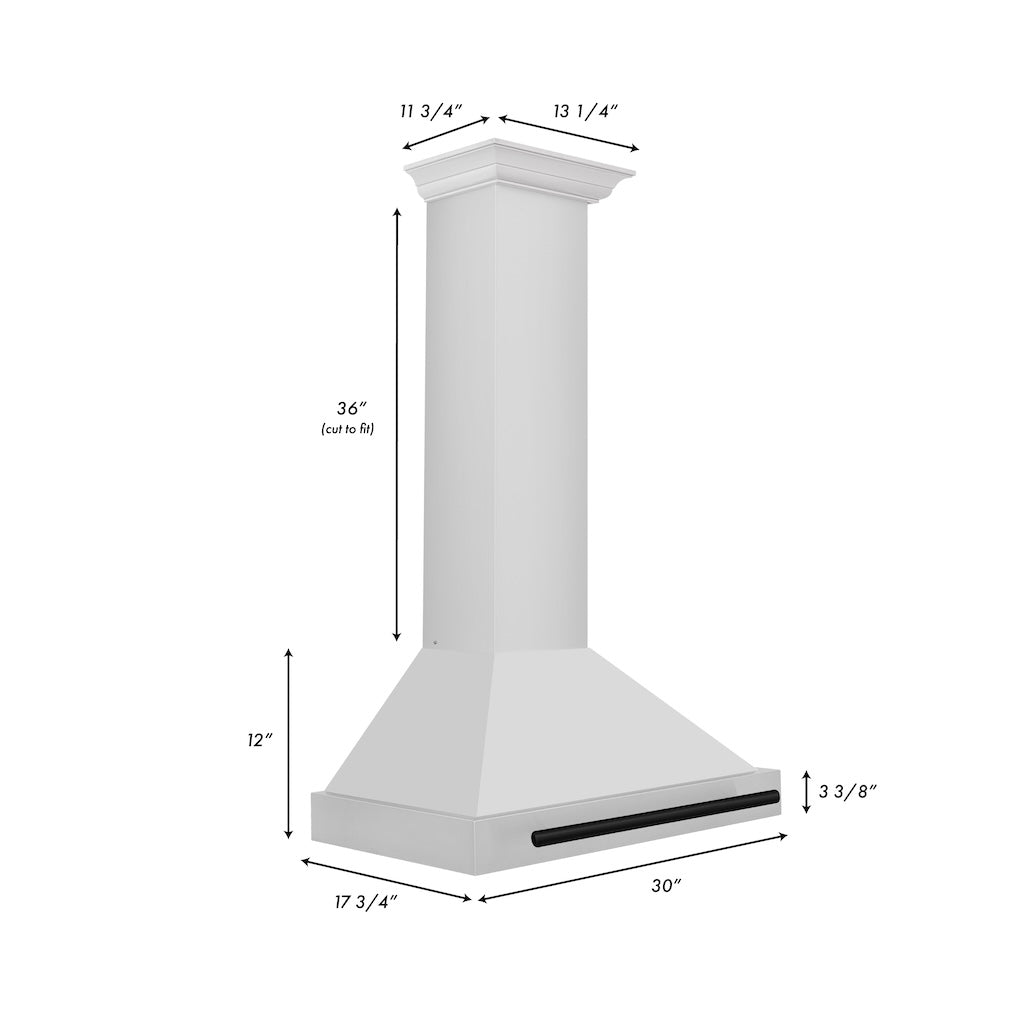 ZLINE Autograph Edition Convertible Stainless Steel Range Hood with Stainless Steel Shell and Matte Black Accents (KB4STZ-MB) dimensional diagram with measurements.