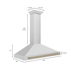 ZLINE Autograph Edition 48 in. Convertible Stainless Steel Range Hood with Stainless Steel Shell and Champagne Bronze Accents (KB4STZ-48-CB) dimensional diagram.