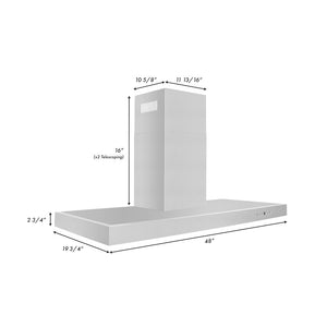 ZLINE 48 in. Convertible Vent Wall Mount Range Hood in Stainless Steel (KE-48) dimensional diagram.
