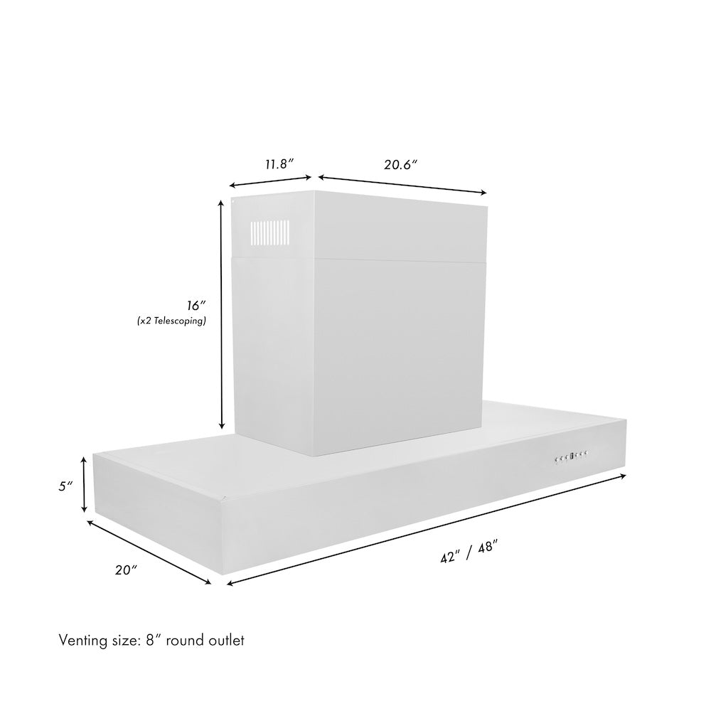 ZLINE 48 in. Ducted Professional Wall Mount Range Hood in Stainless Steel (KECOM-48) dimensional diagram.