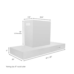 ZLINE 48 in. Ducted Professional Wall Mount Range Hood in Stainless Steel (KECOM-48) dimensional diagram.