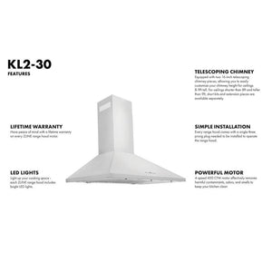 ZLINE 30 in. Convertible Vent Wall Mount Range Hood in Stainless Steel (KL2-30)