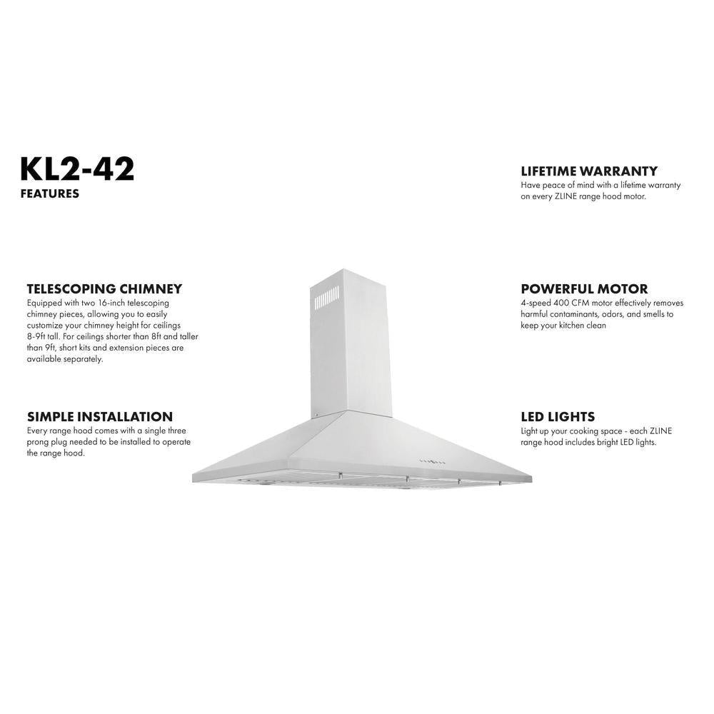 ZLINE 42 in. Convertible Vent Wall Mount Range Hood in Stainless Steel (KL2-42)