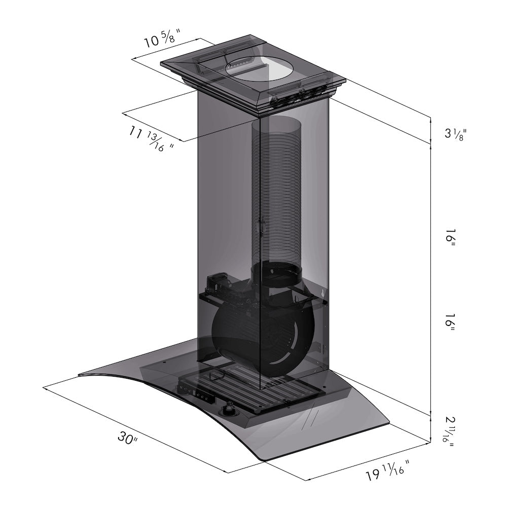 ZLINE 30 in. Convertible Vent Wall Mount Range Hood in Stainless Steel and Glass with Crown Molding (KZCRN-30)