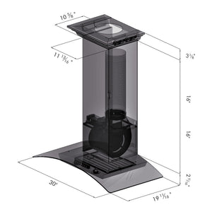 ZLINE 30 in. Convertible Vent Wall Mount Range Hood in Stainless Steel and Glass with Crown Molding (KZCRN-30)