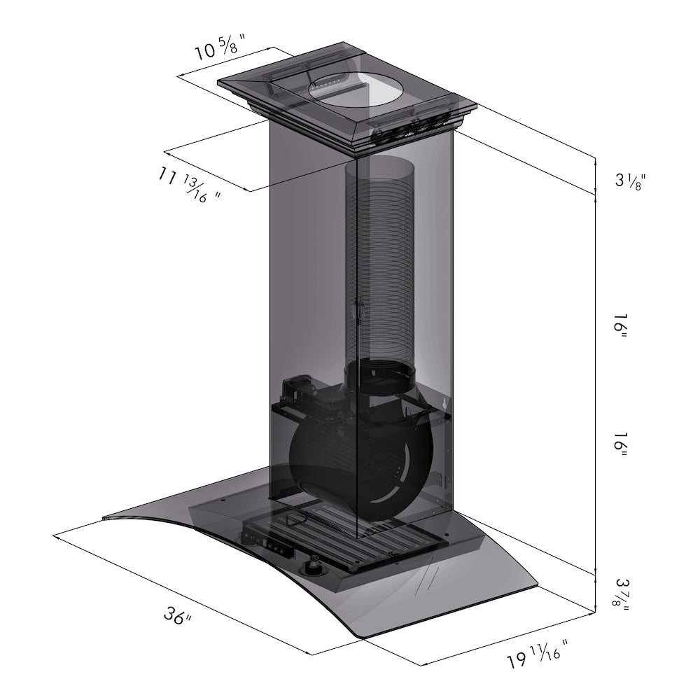 ZLINE 36 in. Convertible Vent Wall Mount Range Hood in Stainless Steel and Glass with Crown Molding (KZCRN-36)