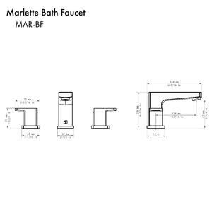 ZLINE Marlette Widespread Bath Faucet in Chrome (MAR-BF-CH) dimensional diagram.