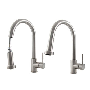 ZLINE Monet Kitchen Faucet in Brushed Nickel (MON-KF-BN) demonstrating pull down spray wand functionality.