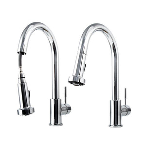 ZLINE Monet Kitchen Faucet in Chrome (MON-KF-CH) demonstrating pull down spray wand function.