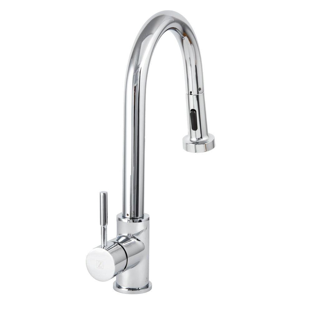 ZLINE Monet Kitchen Faucet in Chrome (MON-KF-CH) behind.