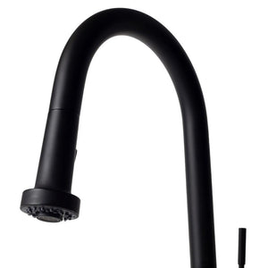 ZLINE Monet Kitchen Faucet in Matte Black (MON-KF-MB) close-up, pull down spray wand.